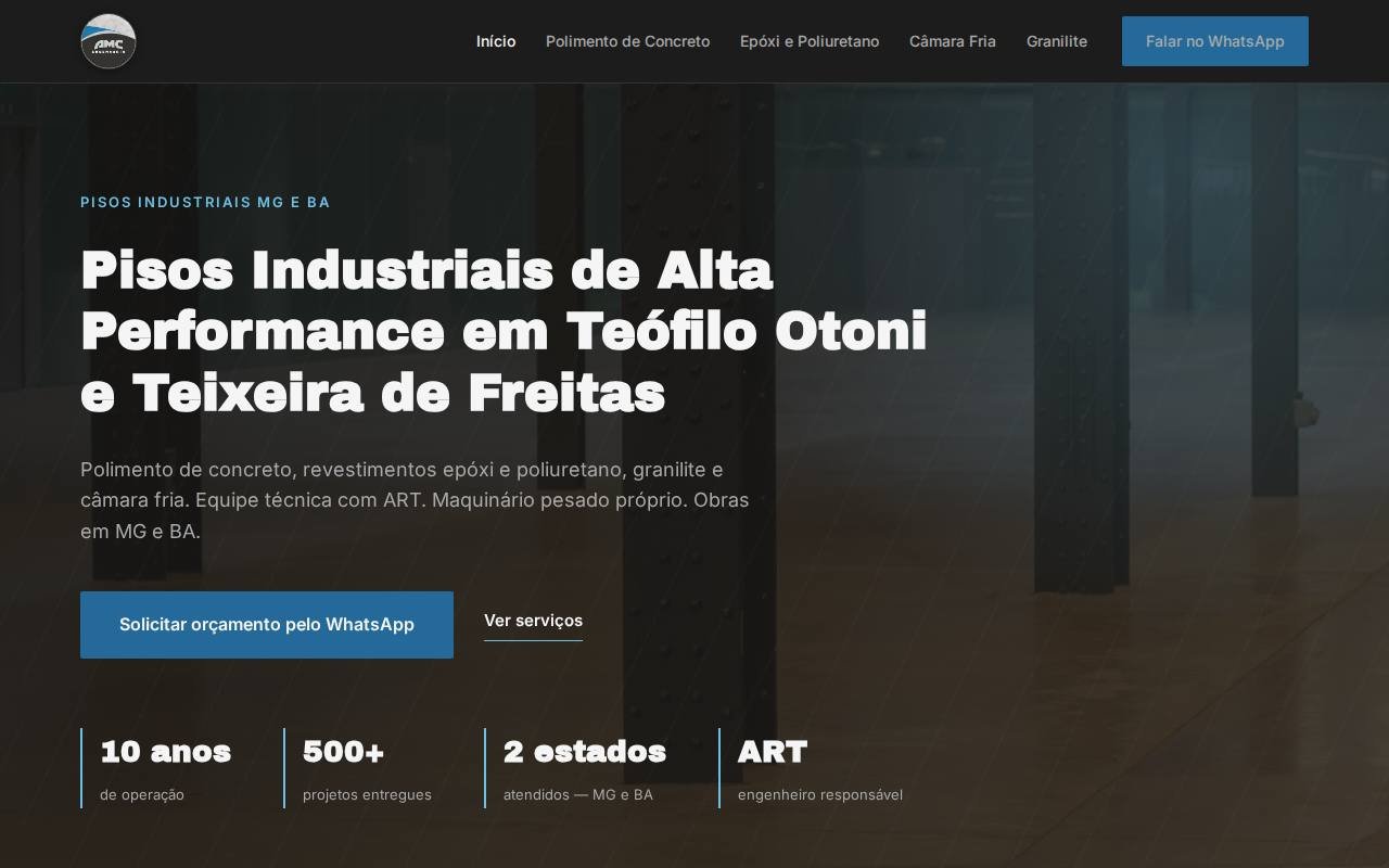 Captura de tela do site AMC Engenharia
