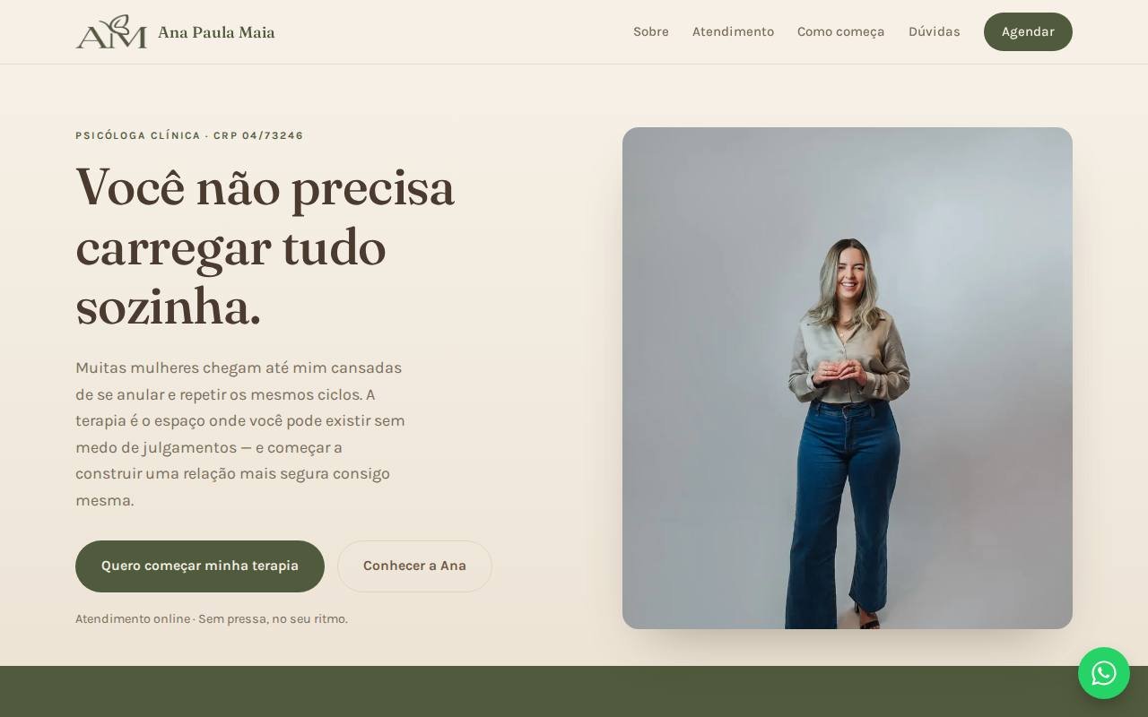 Captura de tela do site Ana Paula Maia · Psicóloga