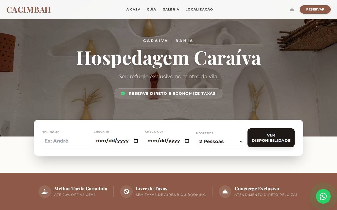 Captura de tela do site Cacimbah · Casa de Praia