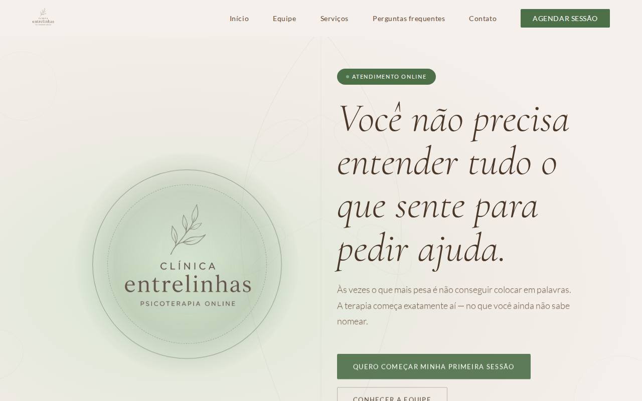 Captura de tela do site Clínica Entrelinhas