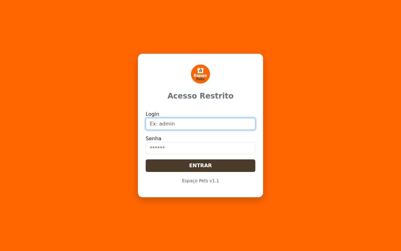 Captura de tela do site Espaço Pets · Sistema Petshop