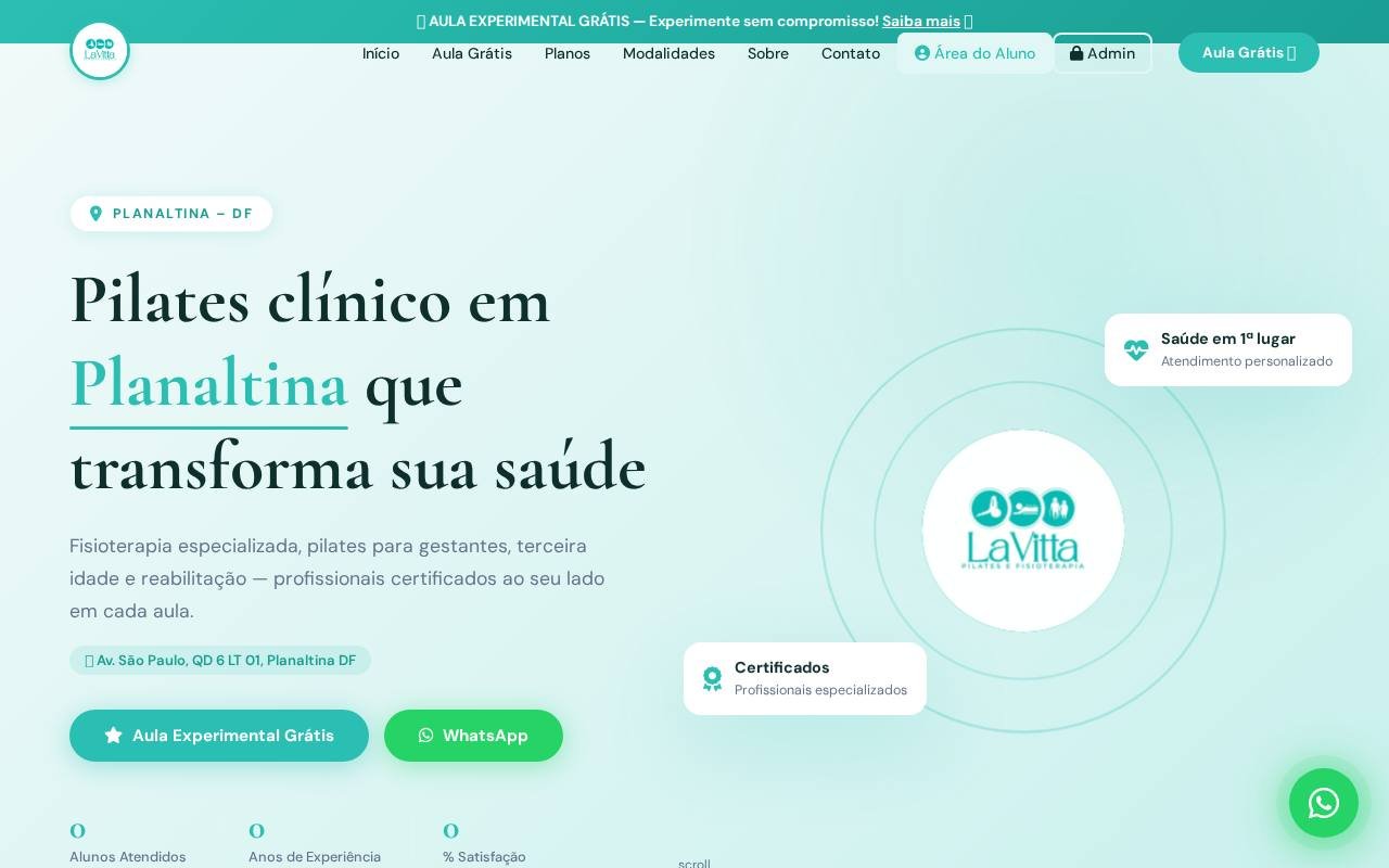Captura de tela do site LaVitta Pilates